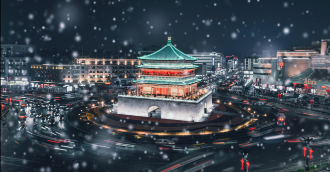 雪落古城美如画